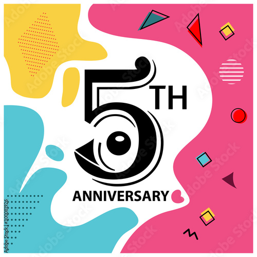 5 years anniversary celebration, colorful background. Flat design. Vector Illustration