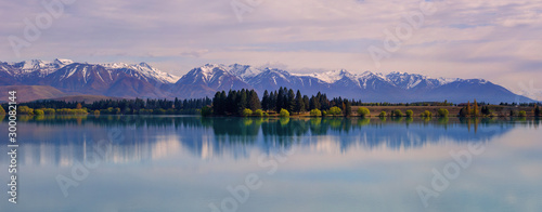 Panorama of Lake Ruataniwha near Twizel, New Zealand