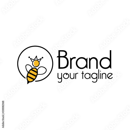 Queen bee logo in the circle, flat design. Vector Illustration on white background