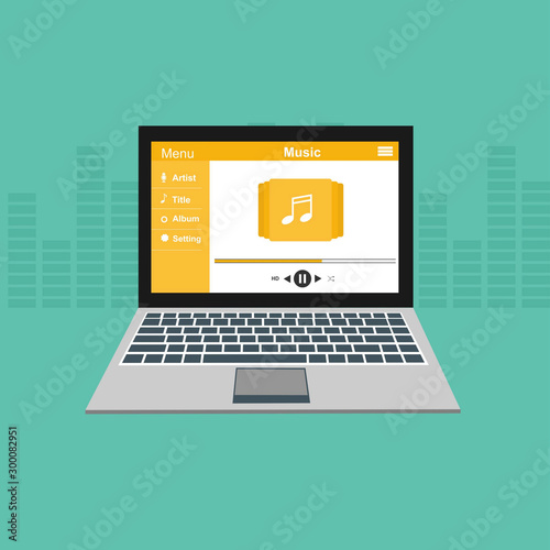 modern media player user interface with panel control in modern flat design