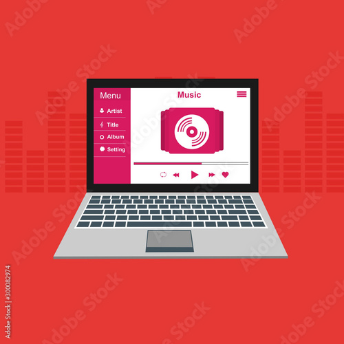 modern media player user interface with panel control in modern flat design