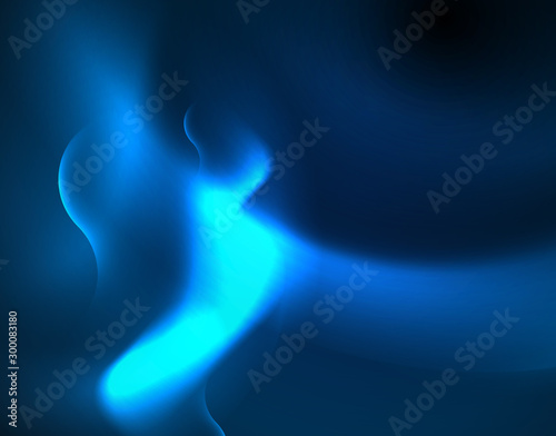 Neon glowing wave lines, blue hi-tech futuristic abstract background template