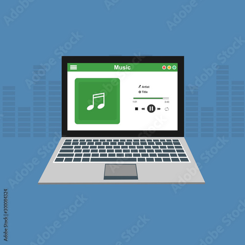 Vector illustration of music player laptop flat design concept template