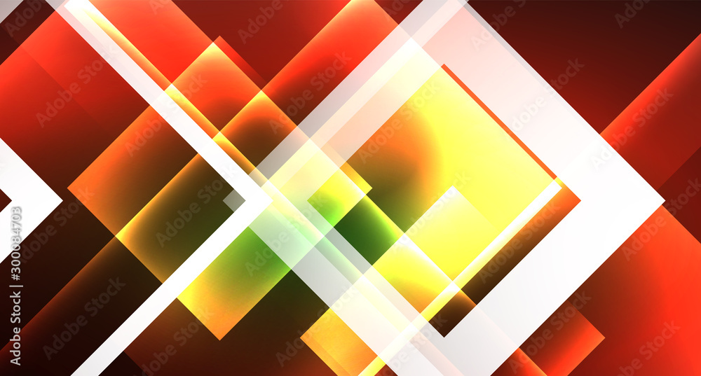 Fototapeta premium Neon geometric abstract background in hipster style on light background. Space retro design. Color geometric pattern. Square shape abstract background.