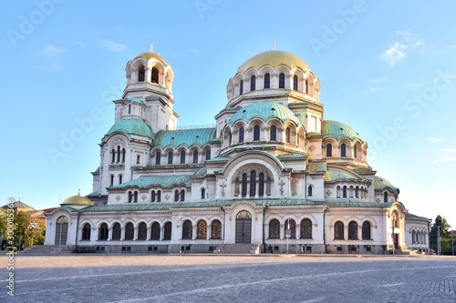 Sofia, Bulgaria - August 2019. St. Alexander Nevsky Cathedral in the center of Sofia. Tourists attraction. Sofia tourist symbol