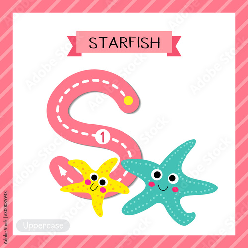Letter S uppercase tracing. Smiling Starfish
