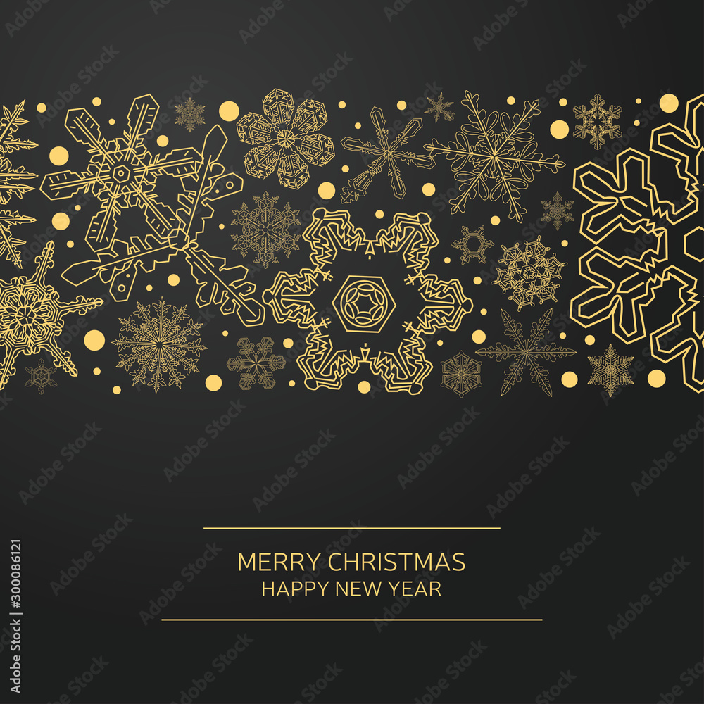 New Year holidays greeting card. Christmas holiday invitation. Ornament with snowflakes. - obrazy, fototapety, plakaty 