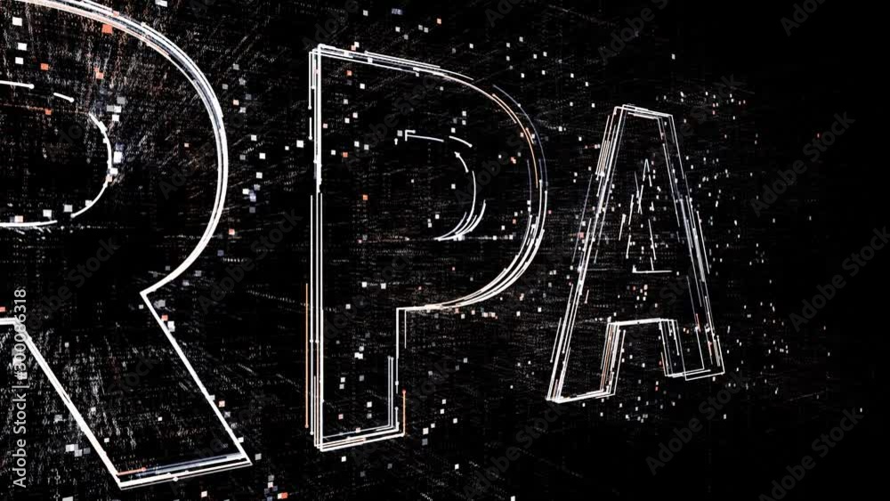 4k RPA word tag cloud;Robotic Process Automation computer code.The Matrix binary text design animation;changing from zero to one digits;abstract tech background.