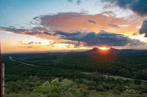 Glass House Mountains at sunset