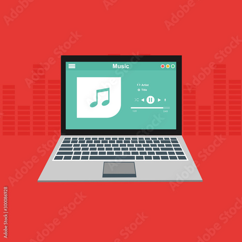 Online modern music player mobile application design illustration template