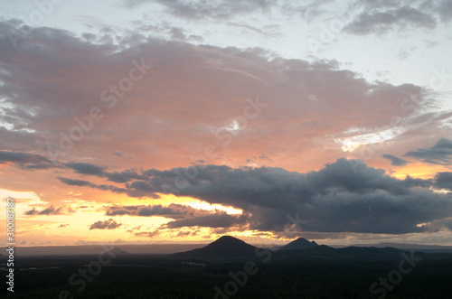 Glass House Mountains at sunset