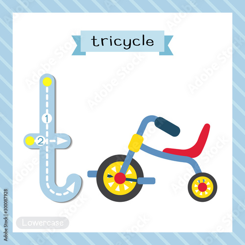 Letter T lowercase tracing. Children Tricycle