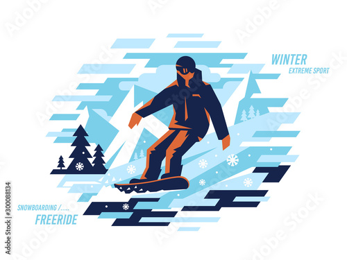 Snowboarding freeride vector modern illustration design on a white background
