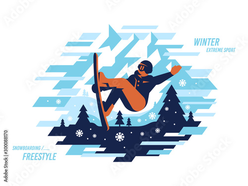 Snowboarding freestyle vector modern illustration design on a white background