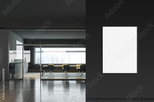 Gray and glass conference room with poster