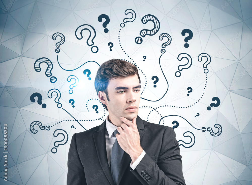 Thoughtful businessman looking for answers Thoughtful businessman looking for answers