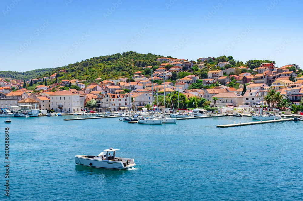 View of the port and embankment from the fortress of the city of Trogir.