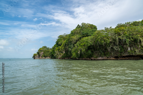 Los Haitises National Park is multicolored tropical birds and manatees. The coast is dotted with small islets where frigates and pelicans nest.Samana peninsula, Dominican Republic.