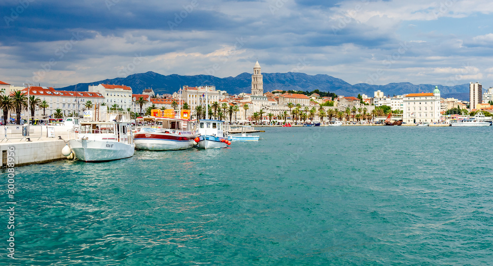 Boats on the pier in the resort town of Split, Croatia.