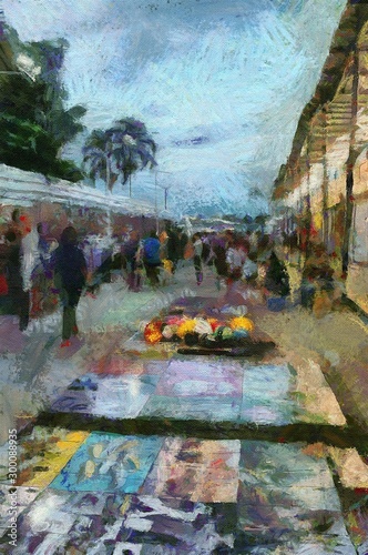 Flea market Illustration creating Impressionist painting.
