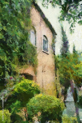 Fototapeta Naklejka Na Ścianę i Meble -  Italian village Illustration creating Impressionist painting.