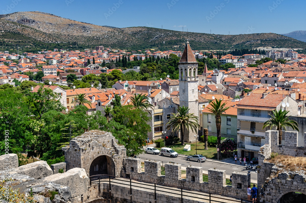 Fototapeta premium View of the port and embankment from the fortress of the city of Trogir.