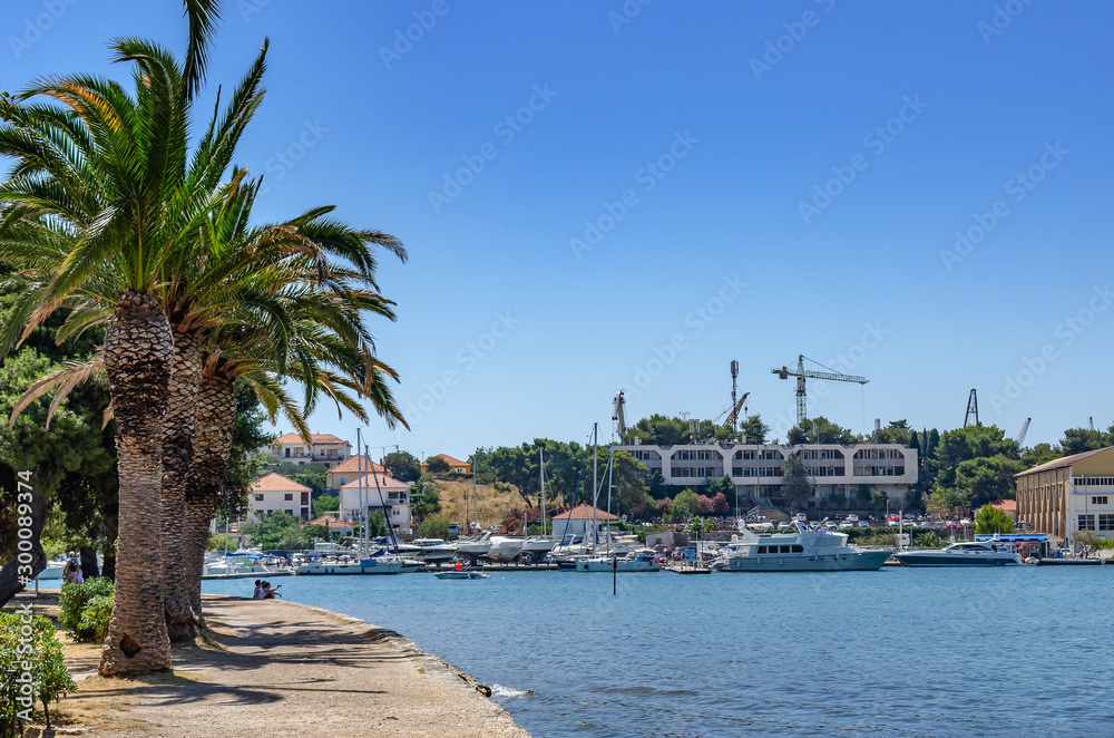 View of the port and embankment from the fortress of the city of Trogir. View of the port and embankment from the fortress of the city of Trogir.