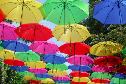 Canvas Print Blue Pink Red Green Yellow And Colourfull Umbrella Hang Over on the top or above