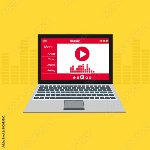 Minimalist Music Player UI app design, vector illustration laptop screen