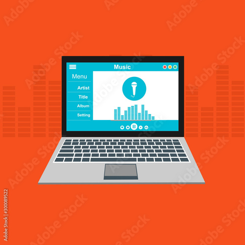 Minimalist Music Player UI app design, vector illustration laptop screen