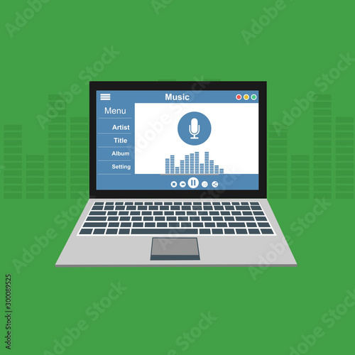 Minimalist Music Player UI app design, vector illustration laptop screen