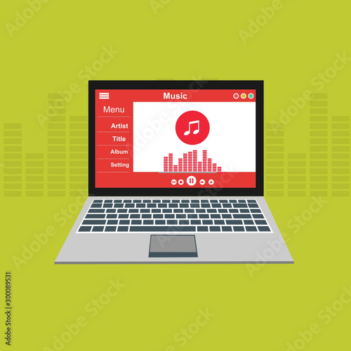 Minimalist Music Player UI app design, vector illustration laptop screen