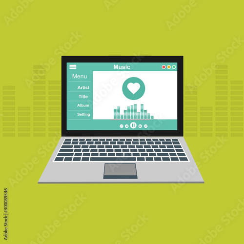 Minimalist Music Player UI app design, vector illustration laptop screen
