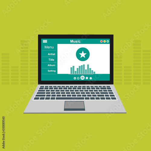 Minimalist Music Player UI app design, vector illustration laptop screen