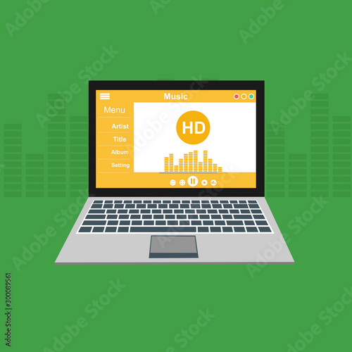 Minimalist Music Player UI app design, vector illustration laptop screen
