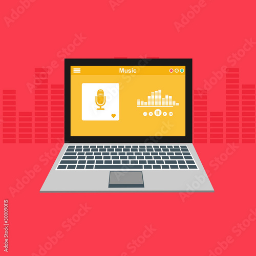 Simple Mobile music application interface design concept isolated on colored background flat vector illustration