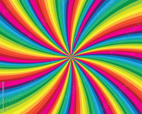 Spiral and swirl motion twisting circles design. Colorful cyclone sweet candy radial pattern background. Vortex starburst spiral swirl. Helix rotation rays. Vector rainbow stripes. sun light beams.
