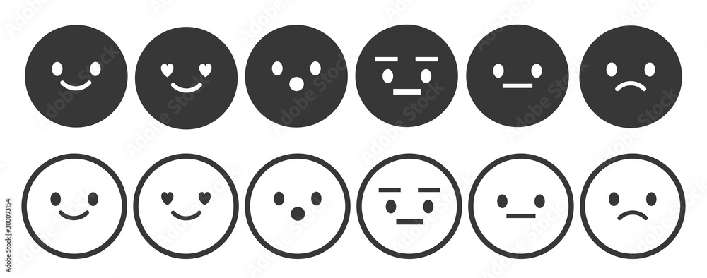 Set of outline emoticons, emoji isolated on white background, vector illustration. Set of outline emoticons, emoji isolated on white background, vector illustration.