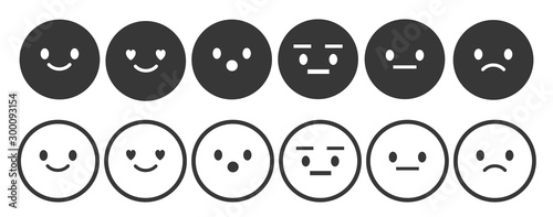 Set of outline emoticons, emoji isolated on white background, vector illustration.