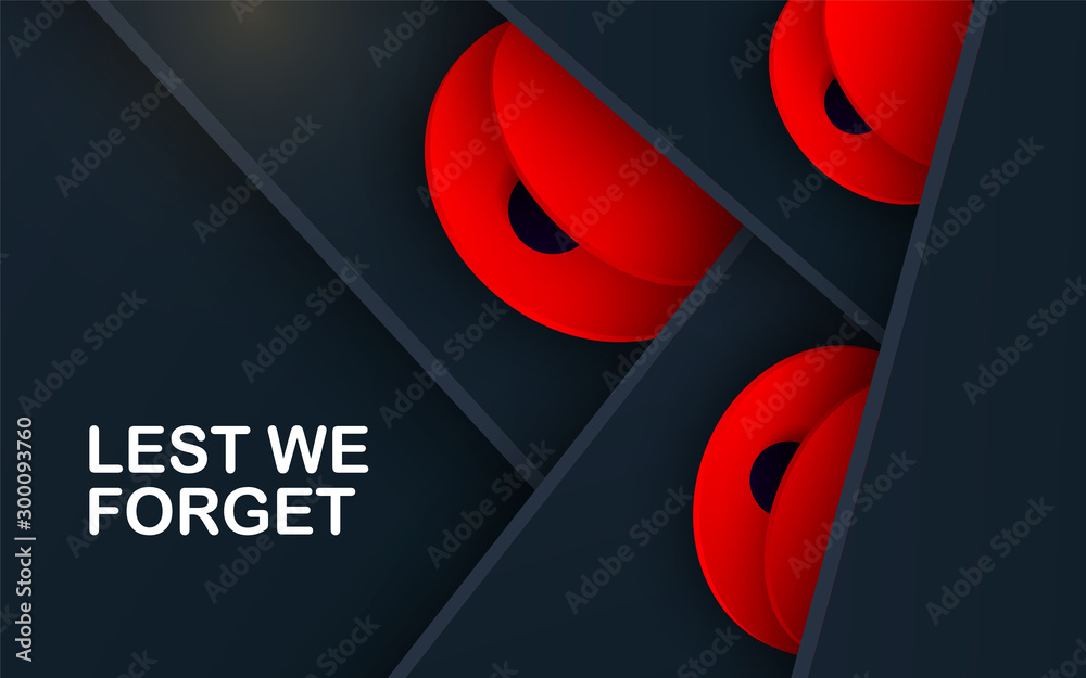 Vetor de Black layers Vector Lest We Forget card. Craft Red Poppies ...