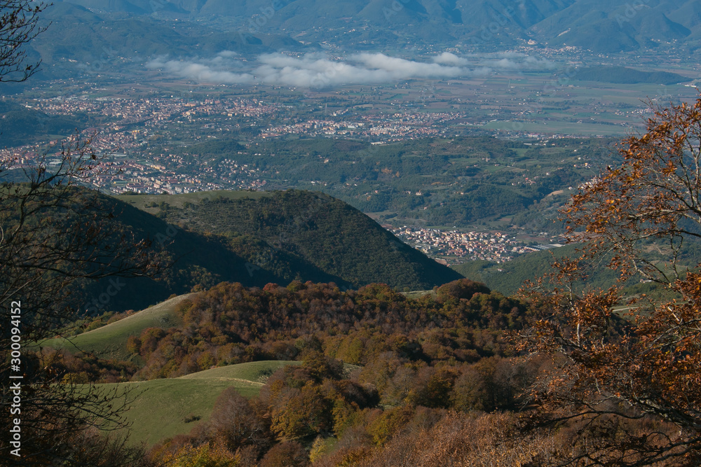 Aerial view of Rieti city in the autumn season, Lazio, Italy