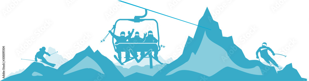 Chairlift Ski Mountain Vector Silhouette