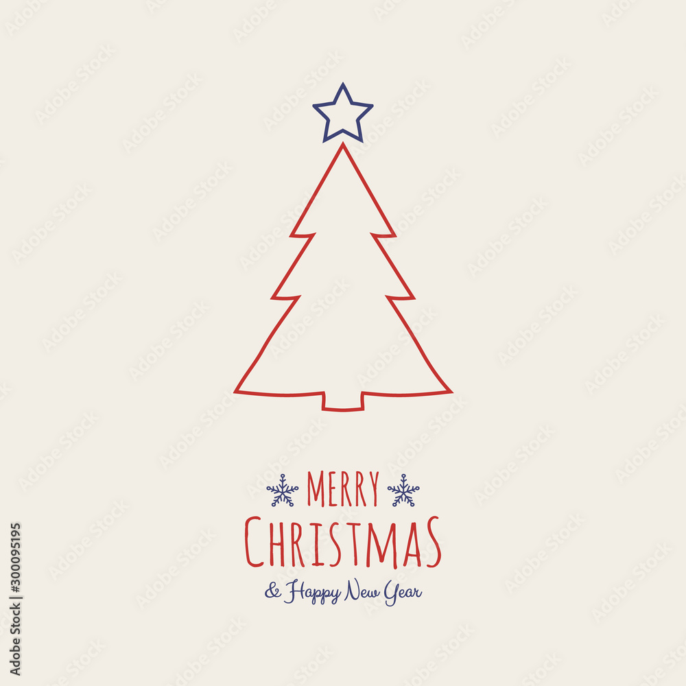 Merry Christmas and Happy New Year - greeting card with hand drawn tree. Vector. Merry Christmas and Happy New Year - greeting card with hand drawn tree. Vector.