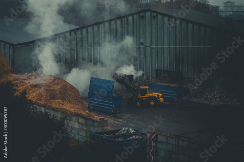 Steaming heavy machinery, front loader.
