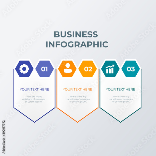 Hexagon informational infographic template design. Business concept infograph with 3 options, steps or processes. Vector visualization can be used for workflow layout, diagram, annual report, web