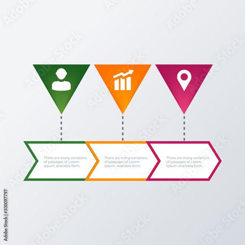 Arrow process infographic template design with icons. Business concept infograph with 3 options, steps or processes. Vector visualization can be used for workflow layout, diagram, annual report, web