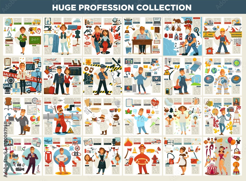 Profession collection work and job career and working equipment - obrazy, fototapety, plakaty 