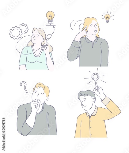 Men and women doubts and hesitation having question or idea