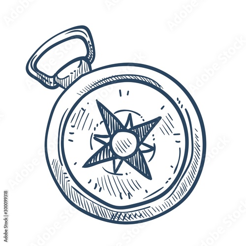 Compass isolated sketch marine navigation nautical equipment