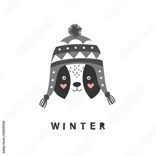 Cute cartoon bear in a winter knitted hat. Vector illustration isolated on a white background for children.